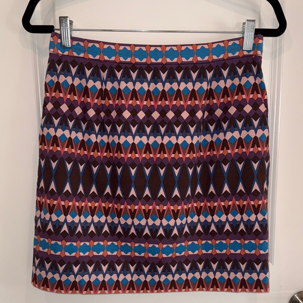 J. Crew Vibrant Geometric Pencil Skirt - Blue, Pink, Brown and purple size 2